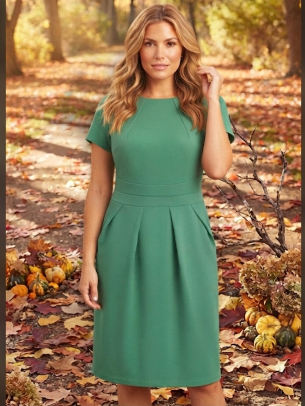 ACEVOG HUNTER GREEN SHORT SLEEVE DRESS
